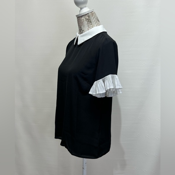 CECE Black‎ and white flutter sleeve top size S - Picture 7 of 14